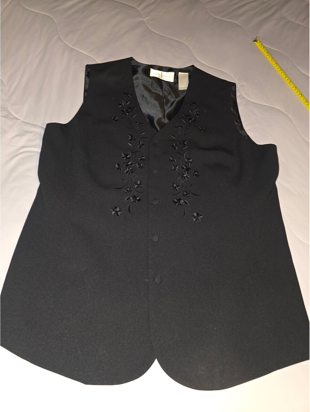 First Issue, Vintage Black Embroidered Vest, Women’s Size 14. Made in the USA